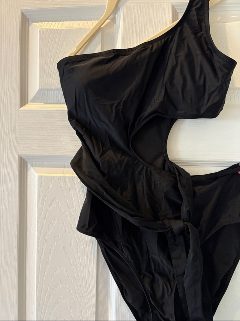 aerie Black One-Shoulder Cutout One-Piece Swimsuit